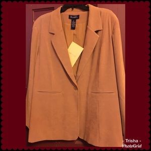 Denim & Co. tan suede-look 1-button front blazer